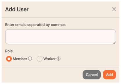 The Add User dialog in ArbTask Organization Settings